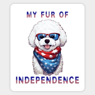 Bichon Frise Funny USA Flag 4th of July Fur Of Independence Sticker